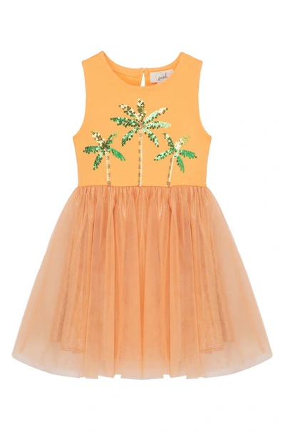 Peek Aren't You Curious Kids' Palm Trio Sequin Dress In Orange