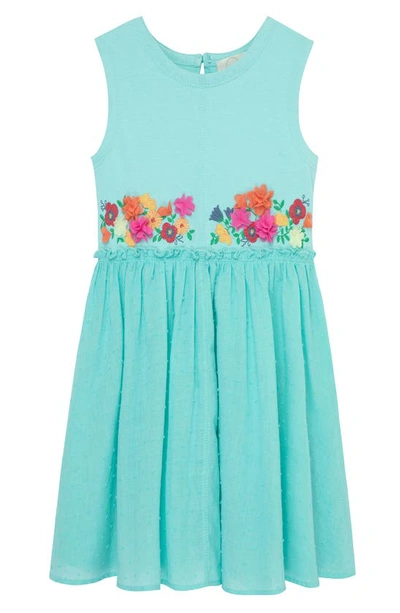 Peek Aren't You Curious Kids' Floral Appliqué Dress In Aqua