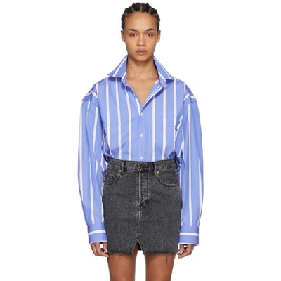 Vetements Blue & White Stripe Fold-up Cropped Oversized Shirt