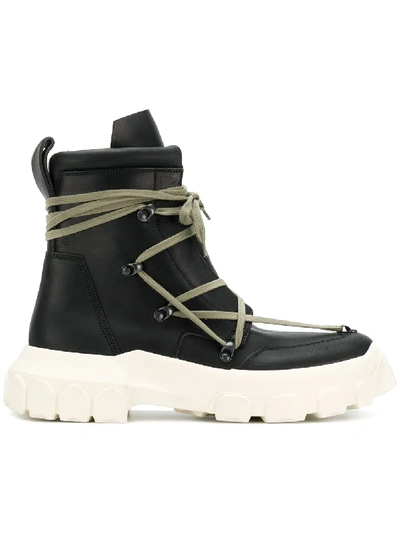 Rick Owens Leather Lace Up Hiking Boots In Black