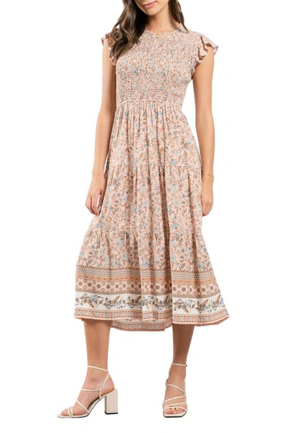 Blu Pepper Floral Border Print Maxi Dress In Peach Multi