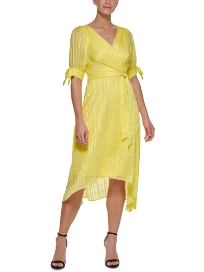 Dkny Womens Sheer Midi Sheath Dress In Yellow