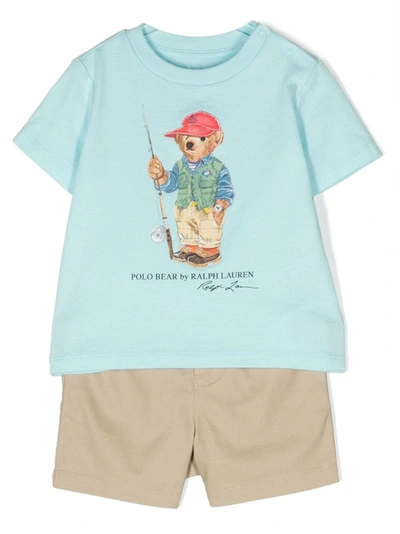 Ralph Lauren Kids' Polo-bear Print Shorts Set In Blue