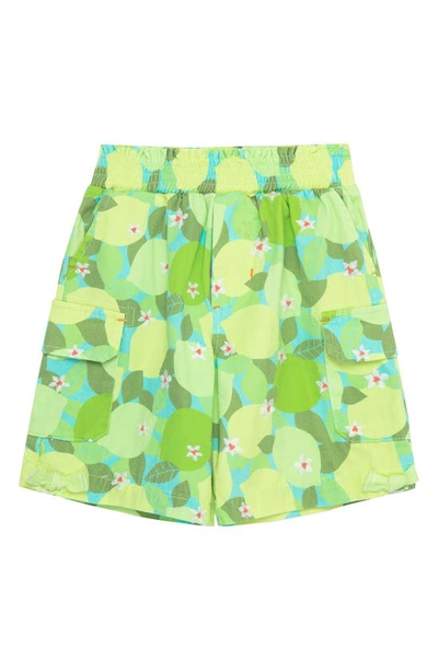 Peek Aren't You Curious Kids' Lime Print Embroidered Cotton Cargo Shorts In Green