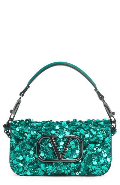 Valentino Garavani Sequin-embellished Shoulder Bag In Verde Petrolio/ Green