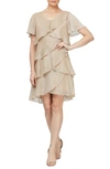 Slny Tiered Shimmer Metallic Flutter Sleeve Dress In Gld