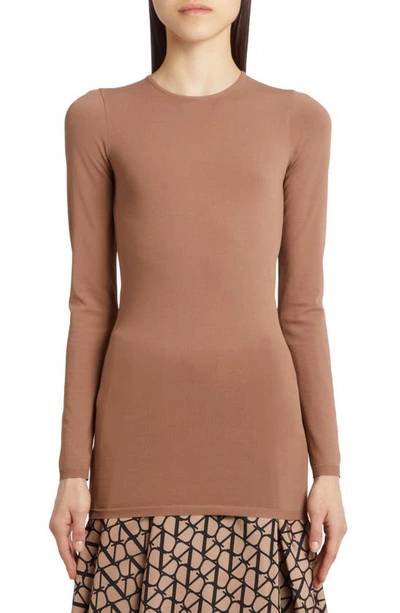 Valentino Feather Sleeve Crewneck Jumper In Lc0-light Camel