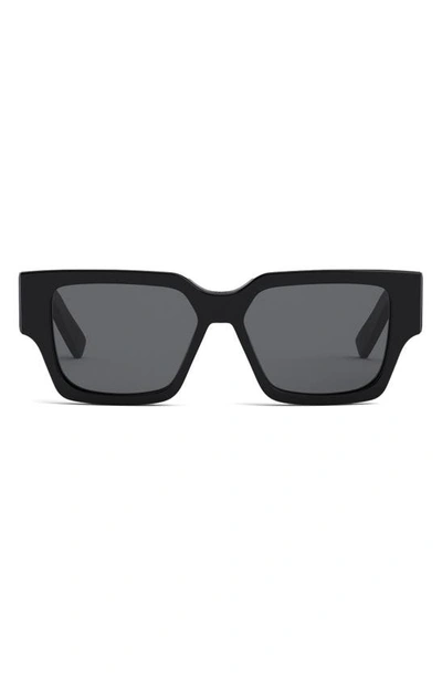 Dior 55mm Square Sunglasses In Shiny Black / Smoke