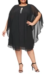 Slny High Neck Multi Chiffon Capelet & Dress 2-piece Set In Black