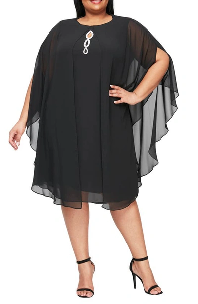 Slny High Neck Multi Chiffon Capelet & Dress 2-piece Set In Black