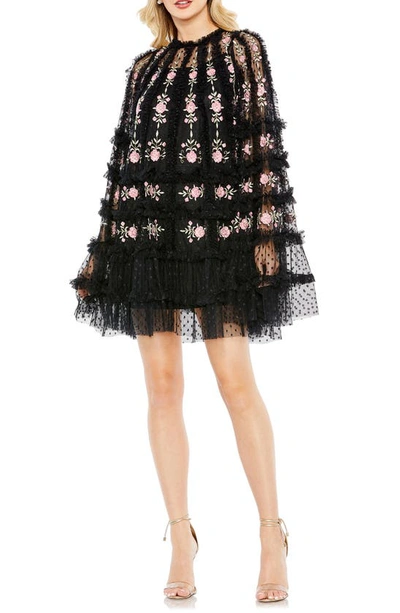 Mac Duggal Floral Embroidered Long Sleeve Cocktail Dress In Black Multi