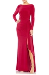 Mac Duggal Long Sleeve Jersey Evening Gown In Berry