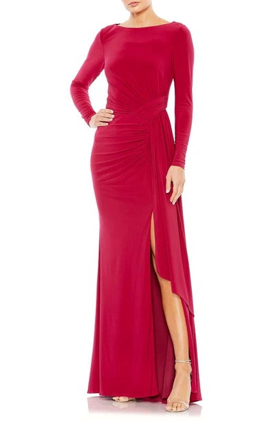 Mac Duggal Long Sleeve Jersey Evening Gown In Berry