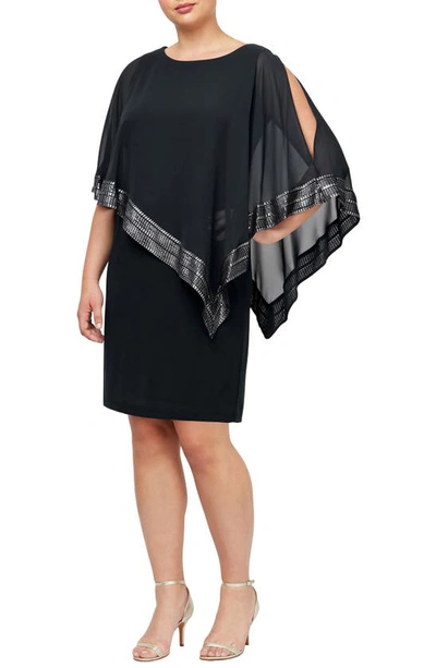 Slny Foil Trim Asymmetrical Popover Dress In Black