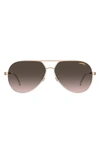 Carrera Eyewear 63mm Polarized Oversize Aviator Sunglasses In White Copper Gold/ Brown