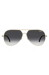 Carrera Eyewear 63mm Polarized Oversize Aviator Sunglasses In Gold Black/ Grey Shaded