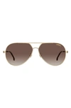 Carrera Eyewear 63mm Polarized Oversize Aviator Sunglasses In Gold Havana/ Brown Polar
