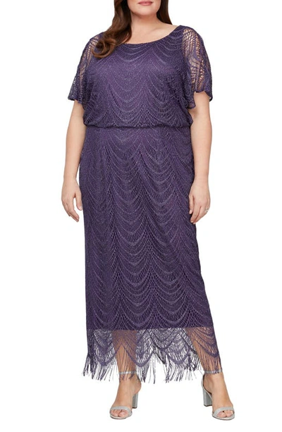 Sl Fashions Metallic Open Stitch Blouson Gown In Plum | ModeSens