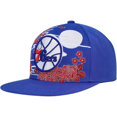 Mitchell & Ness Men's  Royal Philadelphia 76ers Hardwood Classics Asian Heritage Scenic Snapback Hat