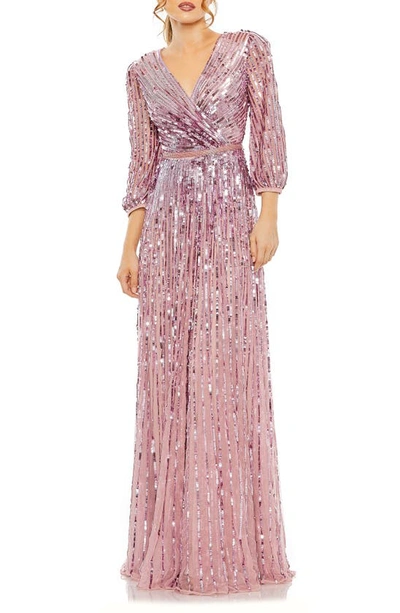 Mac Duggal Sequin Surplice Tulle Gown In Mauve