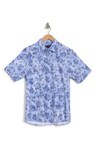 Westzeroone Balto Floral Short Sleeve Button-up Shirt In Blue