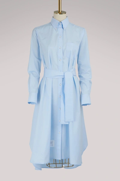 Thom Browne Belted Shirt Dress In Light Blue