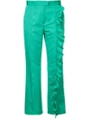 Msgm Ruffle Tailored Trousers In Green