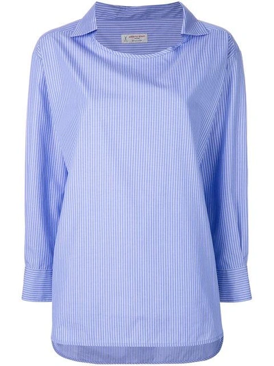 Alberto Biani Pinstriped Collarless Shirt In Blue