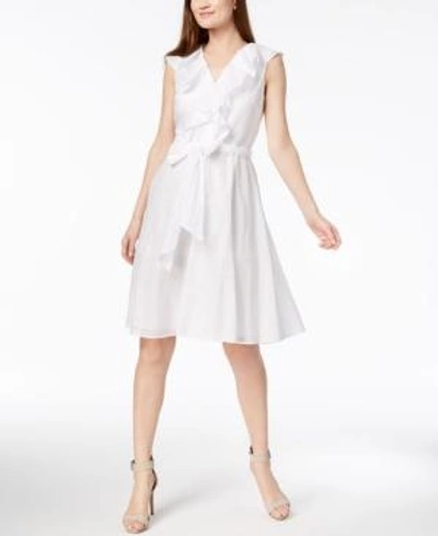 Calvin Klein Cotton Ruffled Wrap Dress In White