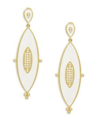 Freida Rothman Crystal & Enamel Marquise Drop Earrings In White