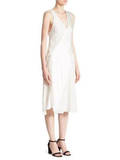Victoria Beckham Knotted Striped Silk Midi Dress In Off White