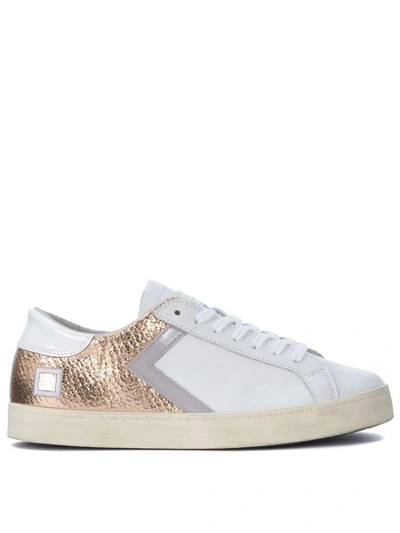 Date D.a.t.e. Hill Low Half White And Pink-gold Laminated Leather Sneaker In Rosa