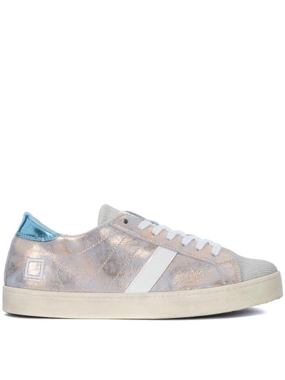 Date D.a.t.e. Hill Low Stardust Light Blue And Pink Laminated Leather Sneaker In Rosa
