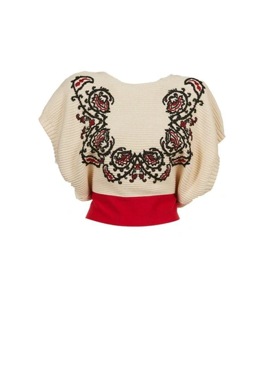 Red Valentino Floral Top In Beige-nero-rosso