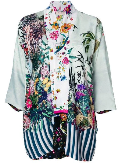 Black Coral Printed Kimono Jacket - Multicolour
