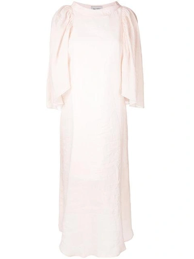 Balossa White Shirt Gathered Shoulder Midi Dress - Pink