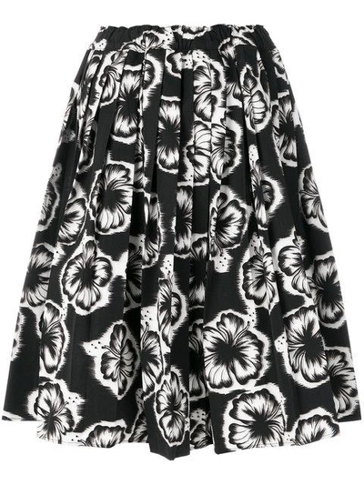 Prada Hibiscus Printed Skirt In Black