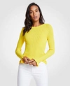 Ann Taylor Petite Ribbed Ruffle Cuff Sweater In Gold Bliss