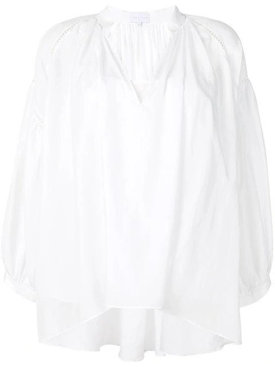 Noon By Noor Relaxed Henley Neck Ruched Meryl Blouse In White