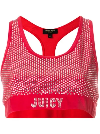Juicy Couture Swarovski Embellished Velour Crop Top In Red