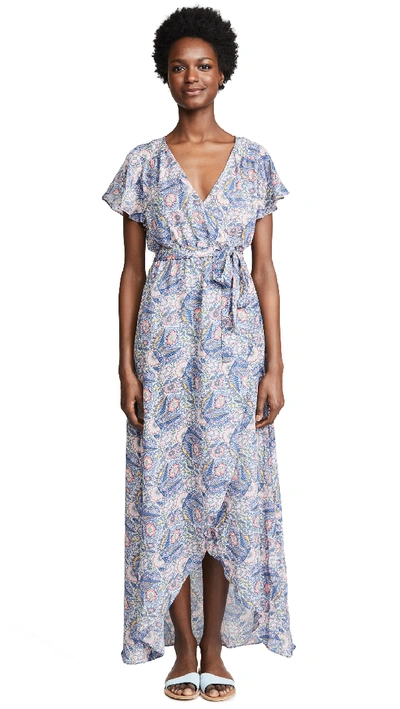 Ella Moss Floral-print Short-sleeve Maxi Wrap Dress In Grey