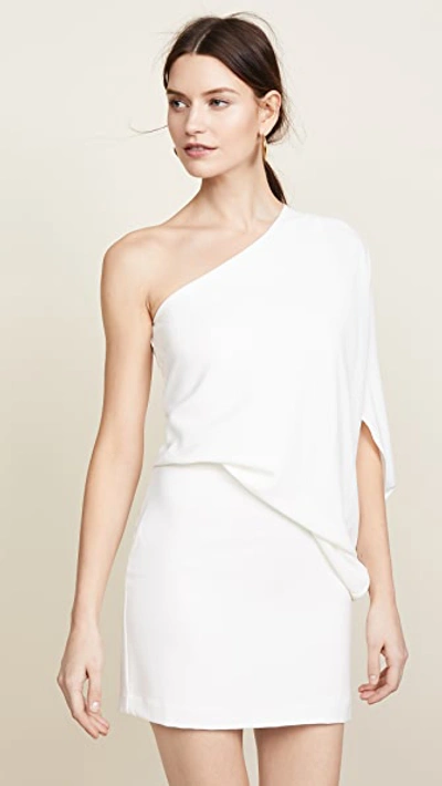 Halston Heritage One-shoulder Layered Crepe Mini Dress In White