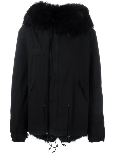 Mr & Mrs Italy Trimmed Hood Mid Parka In Black