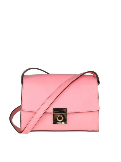 Furla Milano S Shoulder In Pink Leather In Quartz Rose