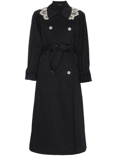 Simone Rocha Trench Coat With Contrast Lace In Black