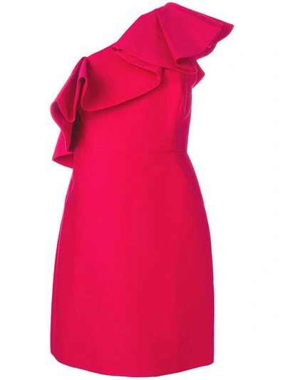 Halston Heritage Ruffle Trim Cocktail Dress In Red