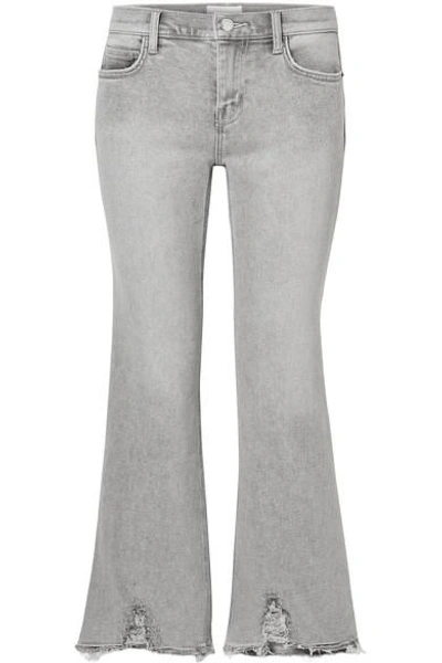 Current Elliott The Kick Cropped Distressed Flared Jeans In Light Gray