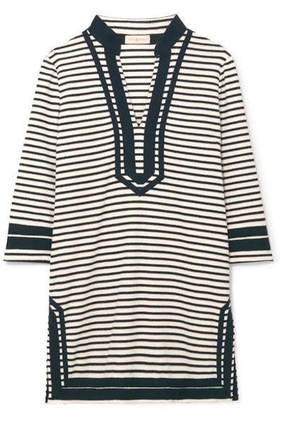 Tory Burch Striped Cotton-blend Terry Tunic In Black