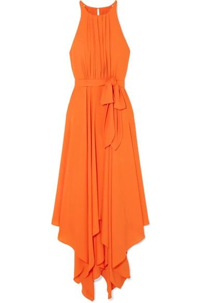 Halston Heritage Tie-front Georgette Midi Dress In Orange