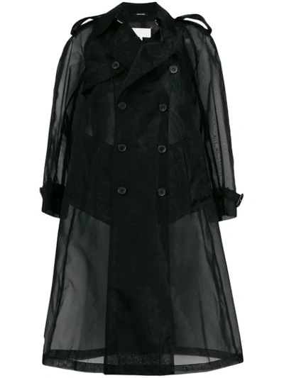 Maison Margiela Double-breasted Organza Trench Coat In Black